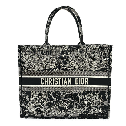 Christian Dior Canvas Embroidered Large Around The World Book Tote Black White 1 of 14