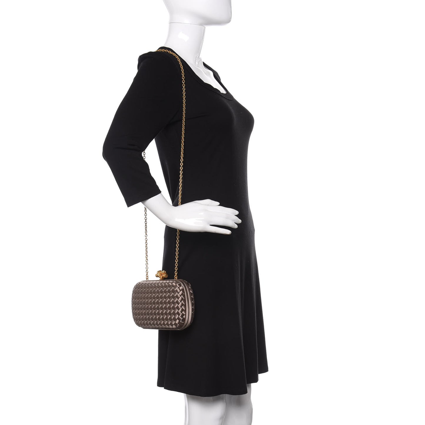 Satin Intrecciato Chain Knot Clutch Nude