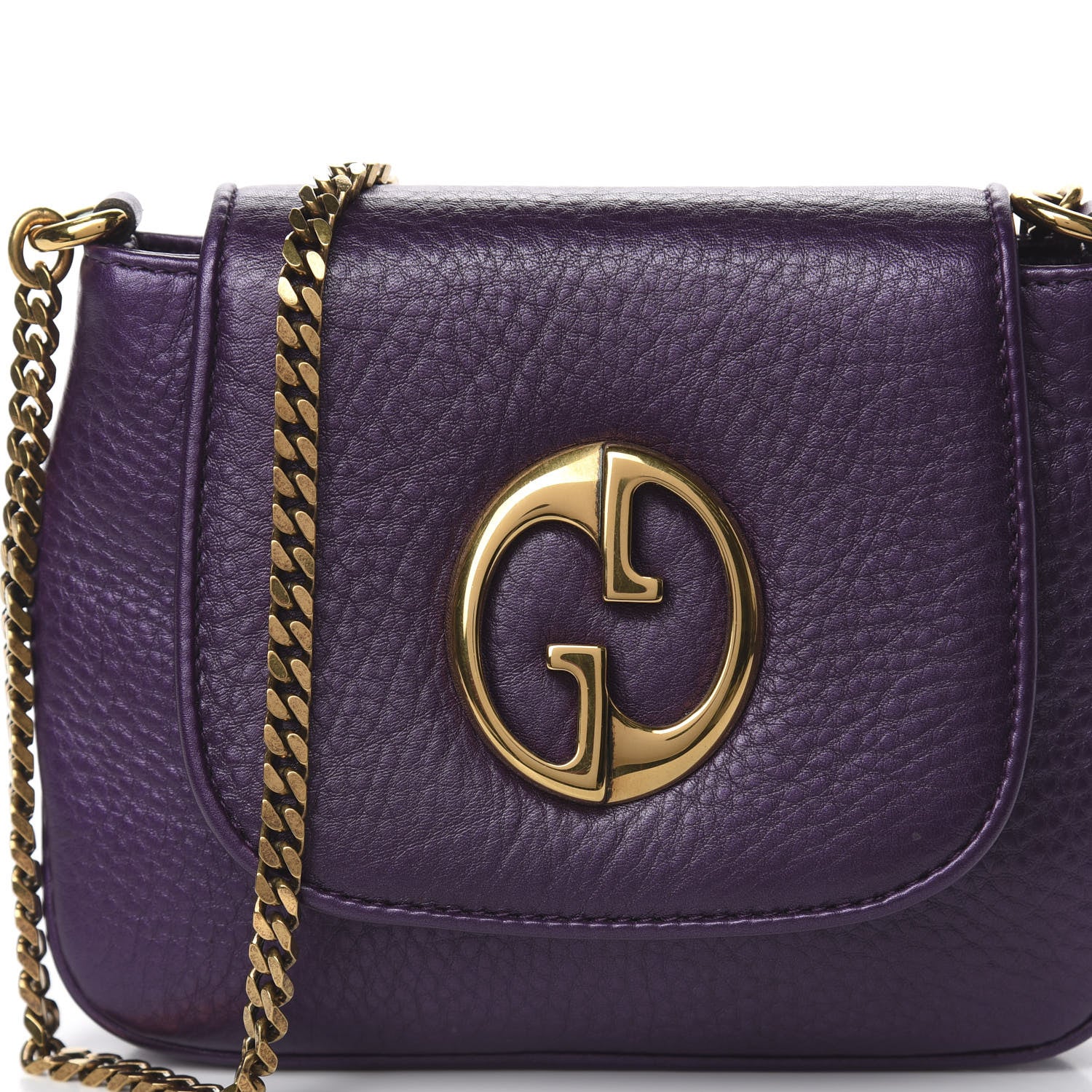 Gucci Metallic Pebbled Calfskin Small 1973 Chain Shoulder Bag Purple 10 of 10