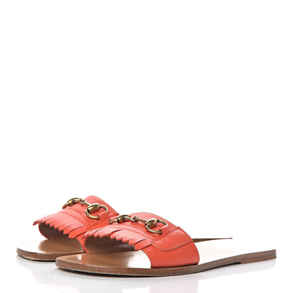 Gucci Malaga Kid Fringe Horsebit Slide Sandals 40 Orange 3 of 12