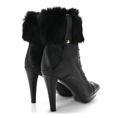 Louis Vuitton Grained Calfskin Fur Platform Ankle Boots 37.5 Black 5 of 9