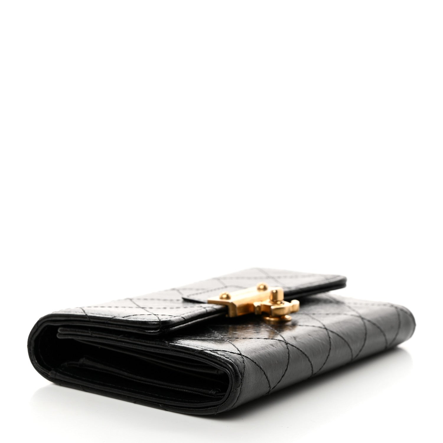 Chanel Goatskin Stitched Small Golden CC Flap Wallet Black 4 of 9