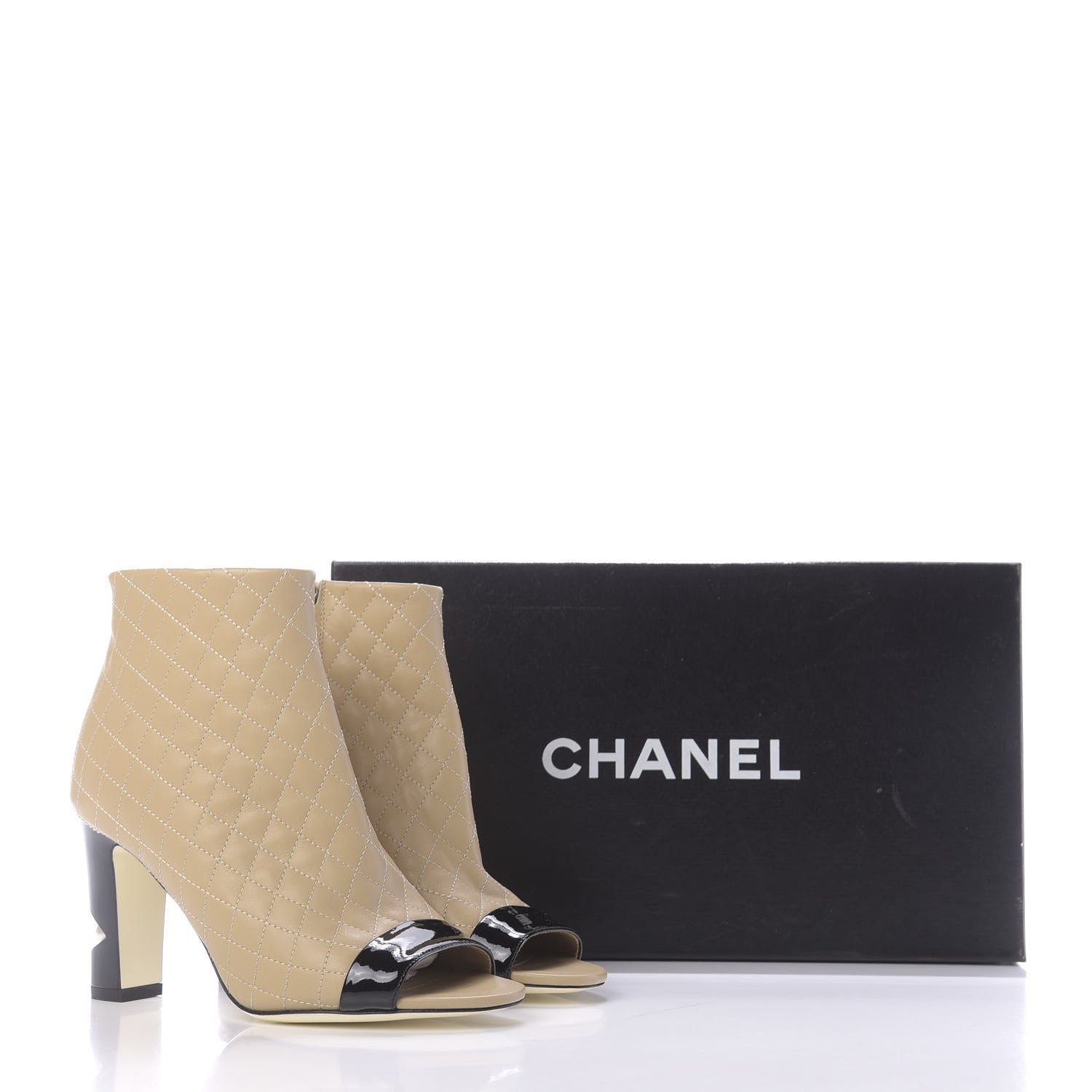 Chanel Calfskin Quilted Patent Short Boots 35.5 Beige Black 11 of 11
