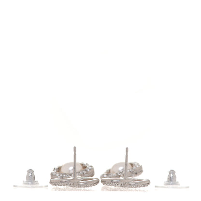 Chanel Crystal Pearl Camellia CC Coco Flapper Drop Earrings Silver 3 of 5
