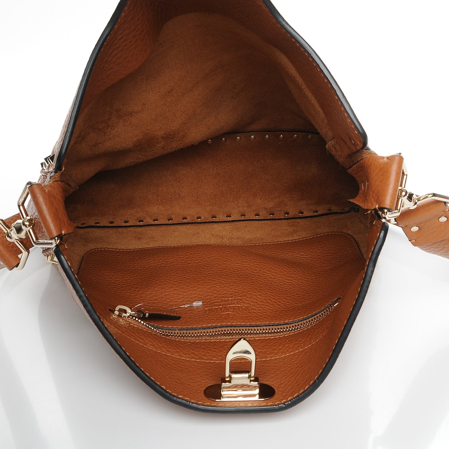 Pebbled Calfskin Large Rockstud Flip-Lock Messenger Bag Light Cuir