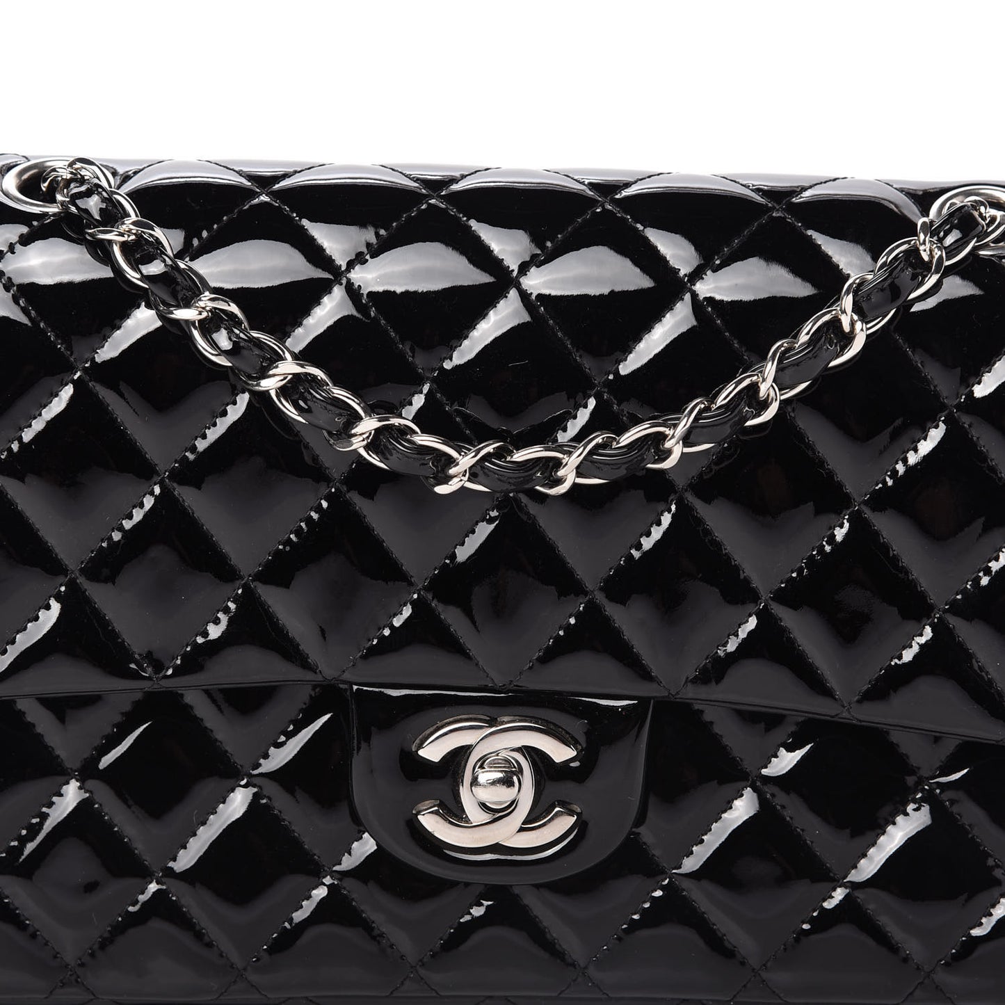 Patent Quilted Medium Double Flap Black