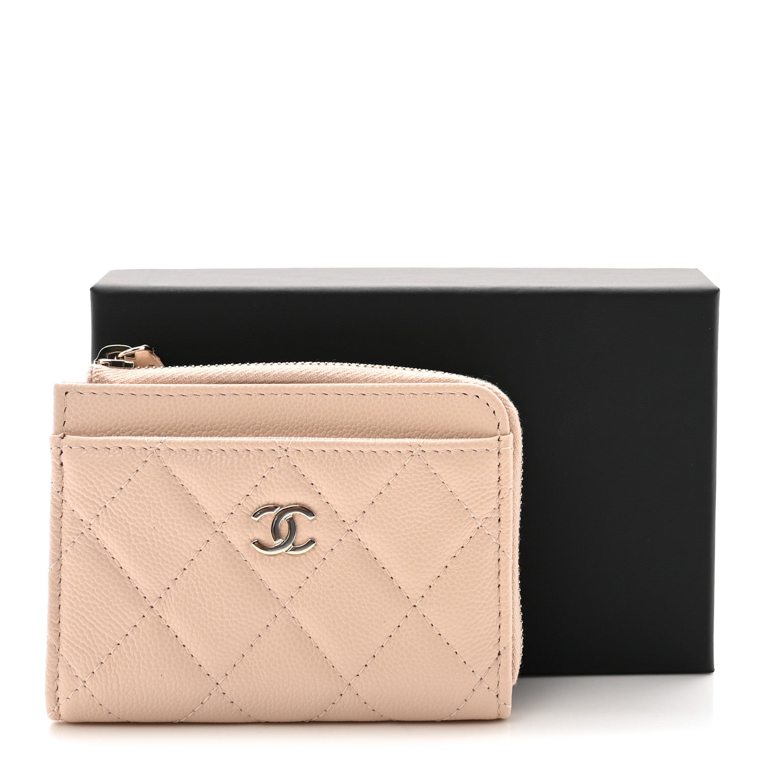 Chanel Caviar Quilted CC Zip Around Card Holder Beige 8 of 8