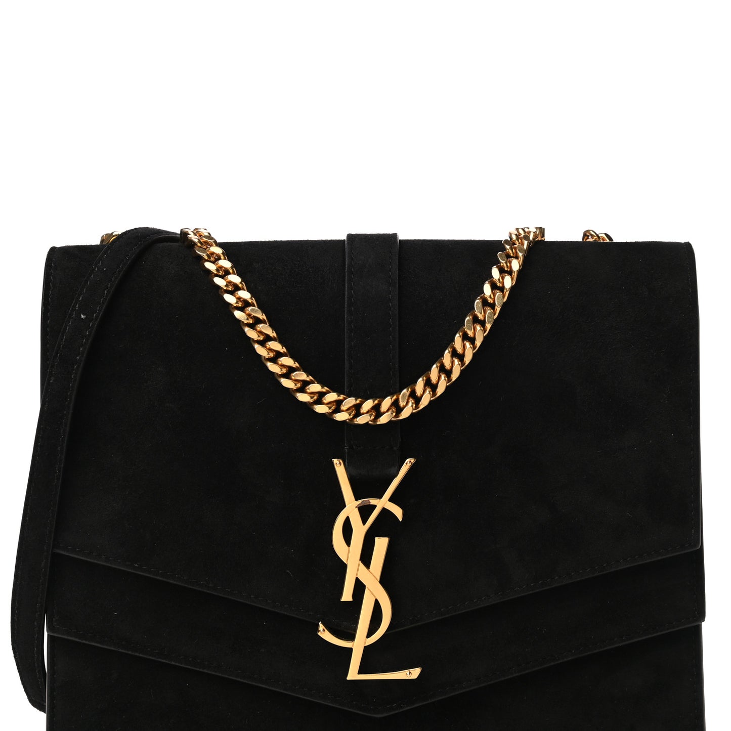 Suede Sulpice Monogram Medium Shoulder Bag Black