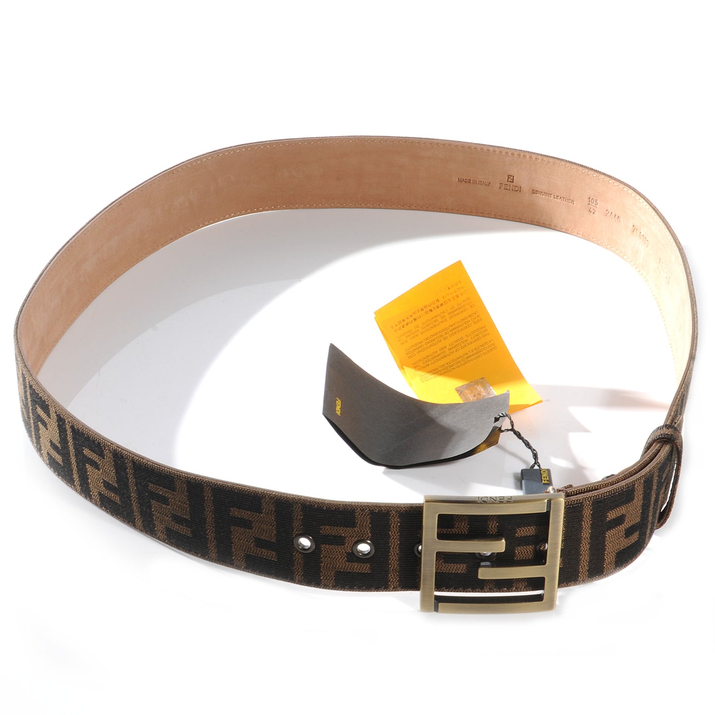 Zucca Calfskin FF Buckle Belt 105 42 Tobacco