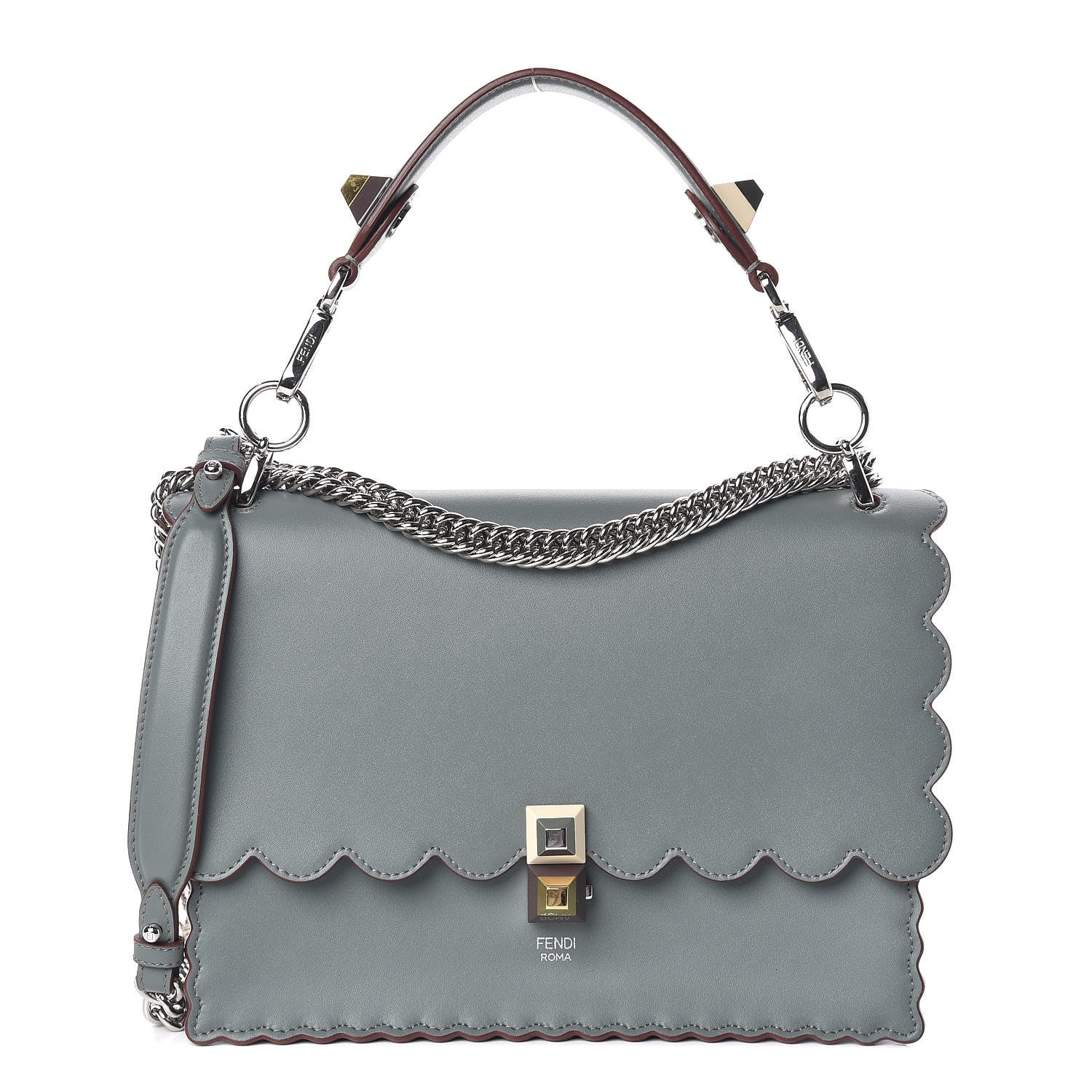 Fendi Vitello Liberty Scalloped Studded Kan I Shoulder Bag Alga 1 of 9