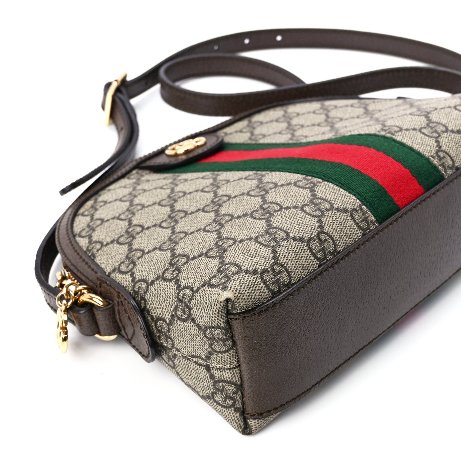 Gucci GG Supreme Monogram Textured Dollar Calfskin Web Small Ophidia Dome Shoulder Bag Beige Ebony New Acero 11 of 12