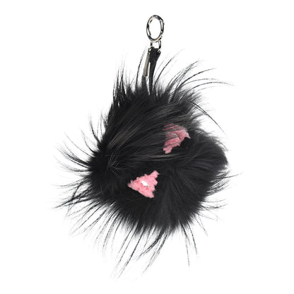 Fendi Fox Fur Shearling Crystal Pinky Punky Monster Bag Bug Charm Black Bubblegum 1 of 5