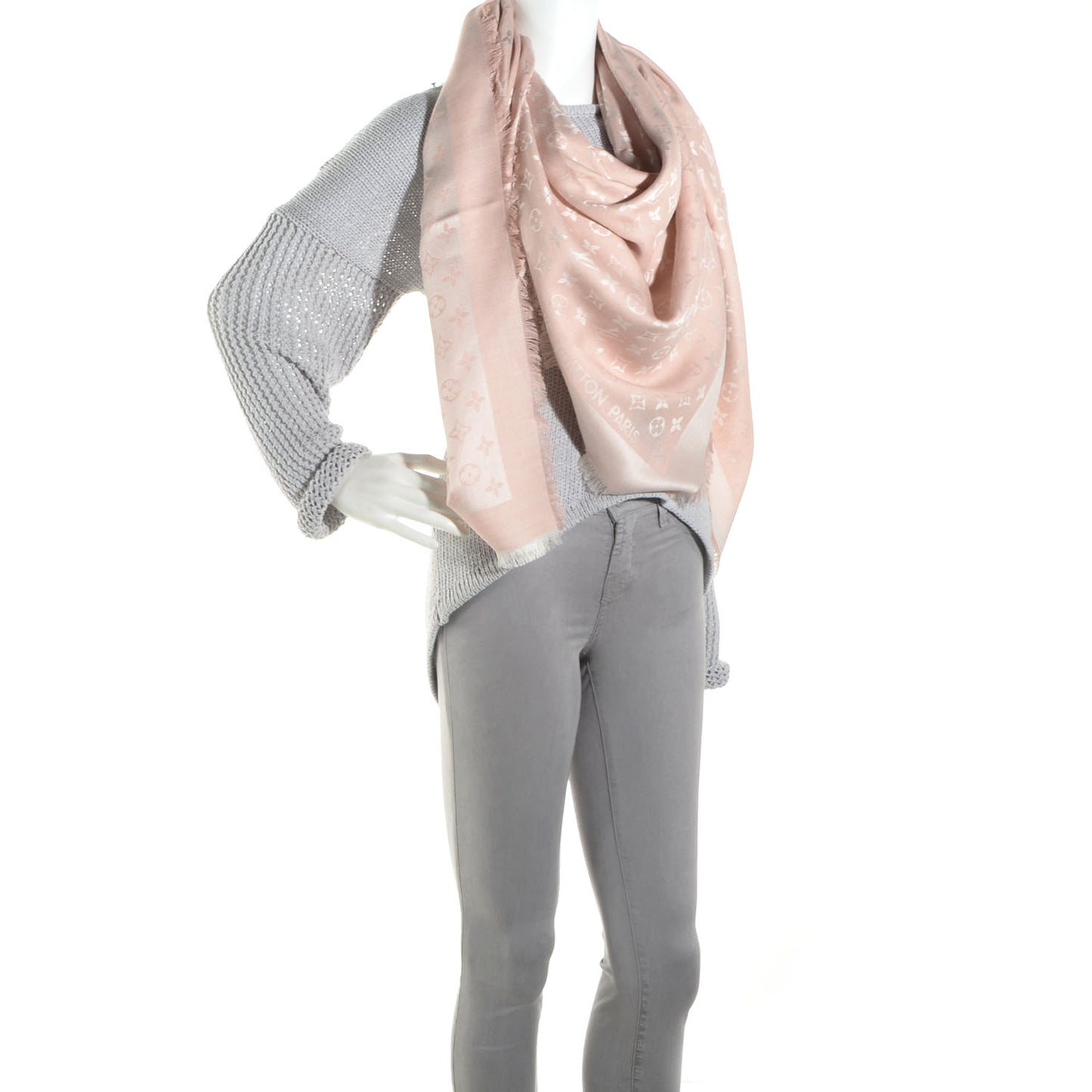 Silk Wool Monogram Denim Shawl Rose