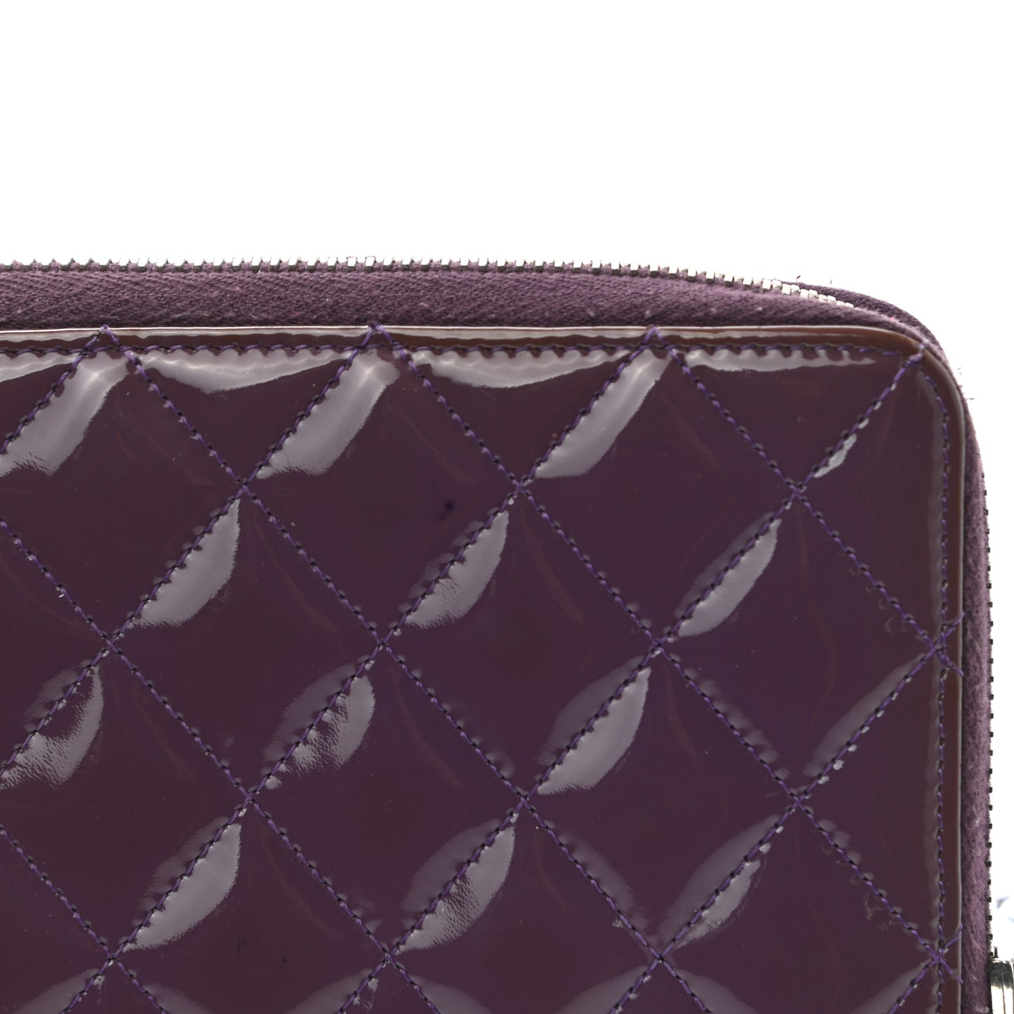 Patent Quilted Brilliant Zip Around Wallet Purple