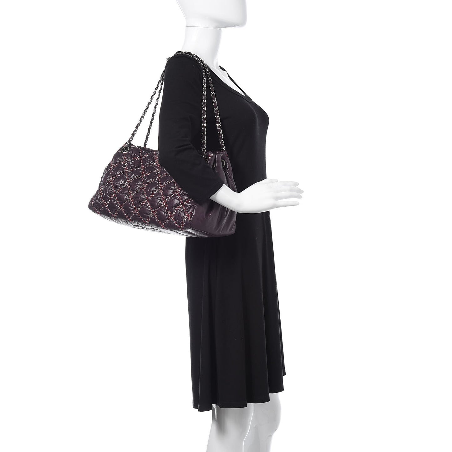 Nylon Quilted Tweed Stitch Bubble Tote Plum