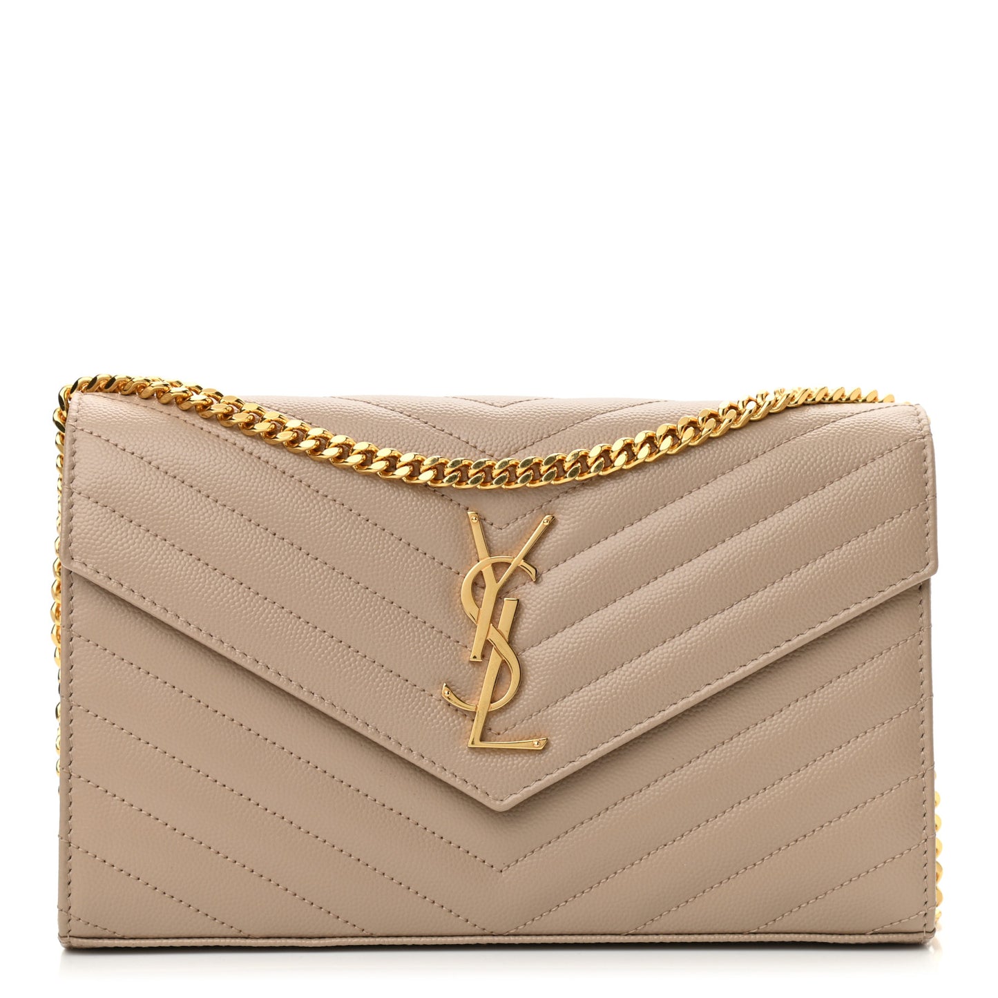 Grain De Poudre Matelasse Chevron Monogram Chain Wallet Dark Beige