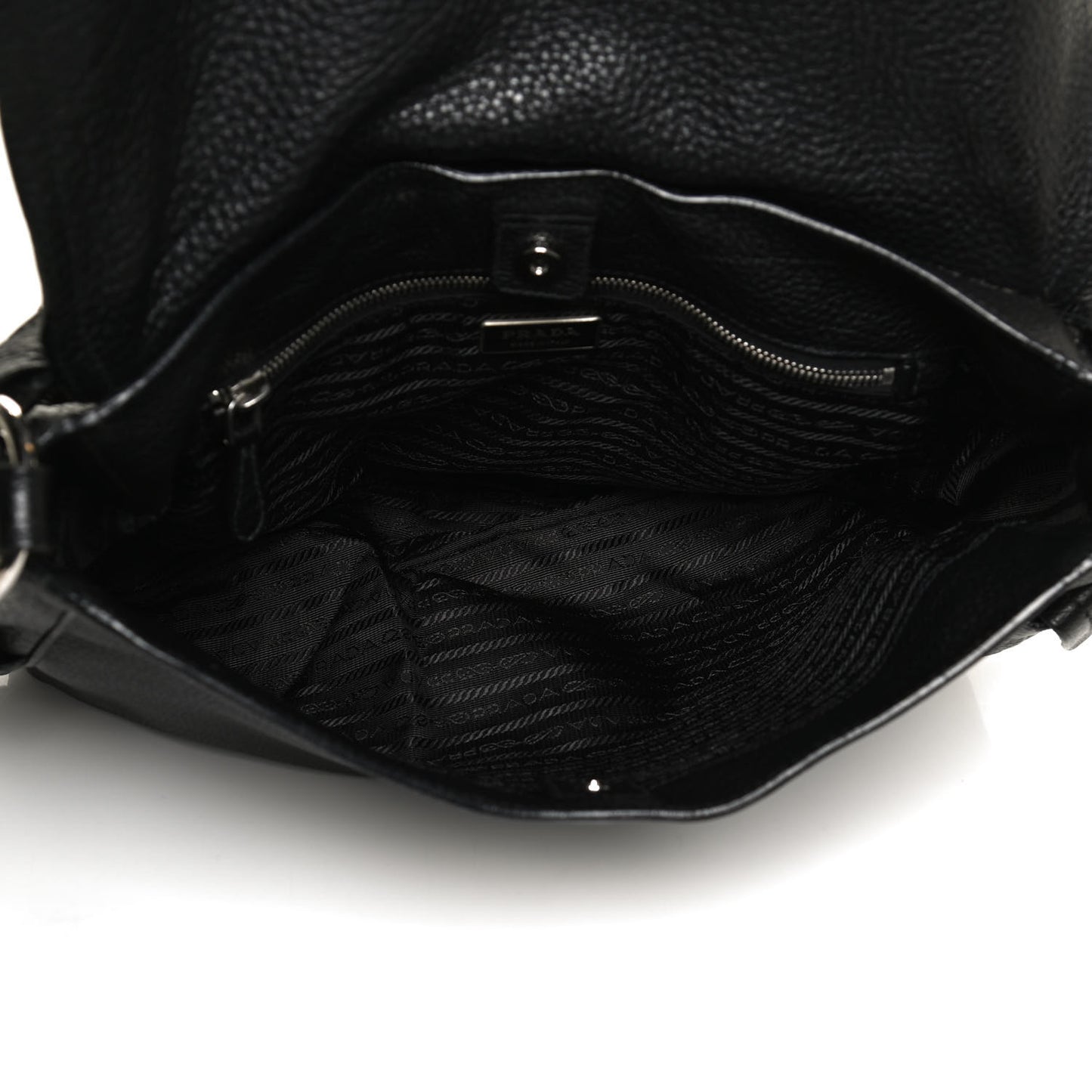 Vitello Daino Flap Shoulder Bag Black