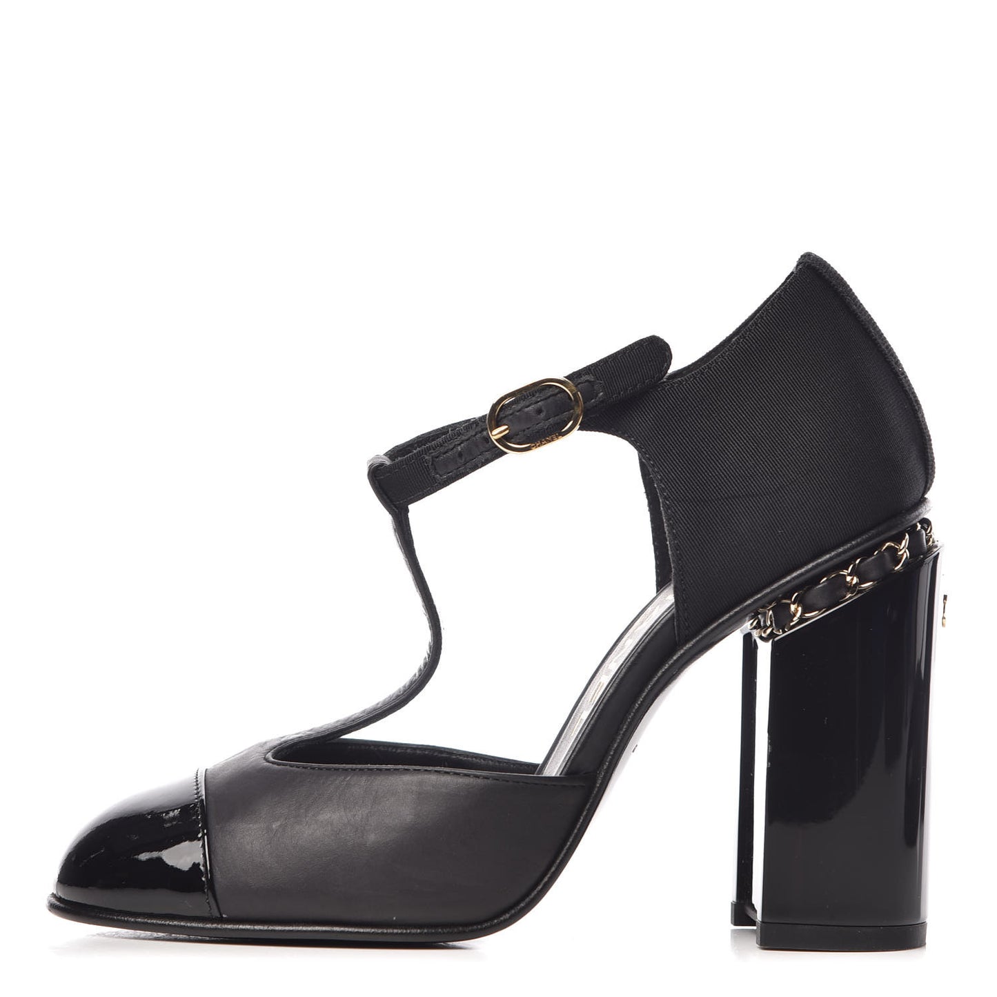 Lambskin Patent Grosgrain Chain CC Pumps 35 Black