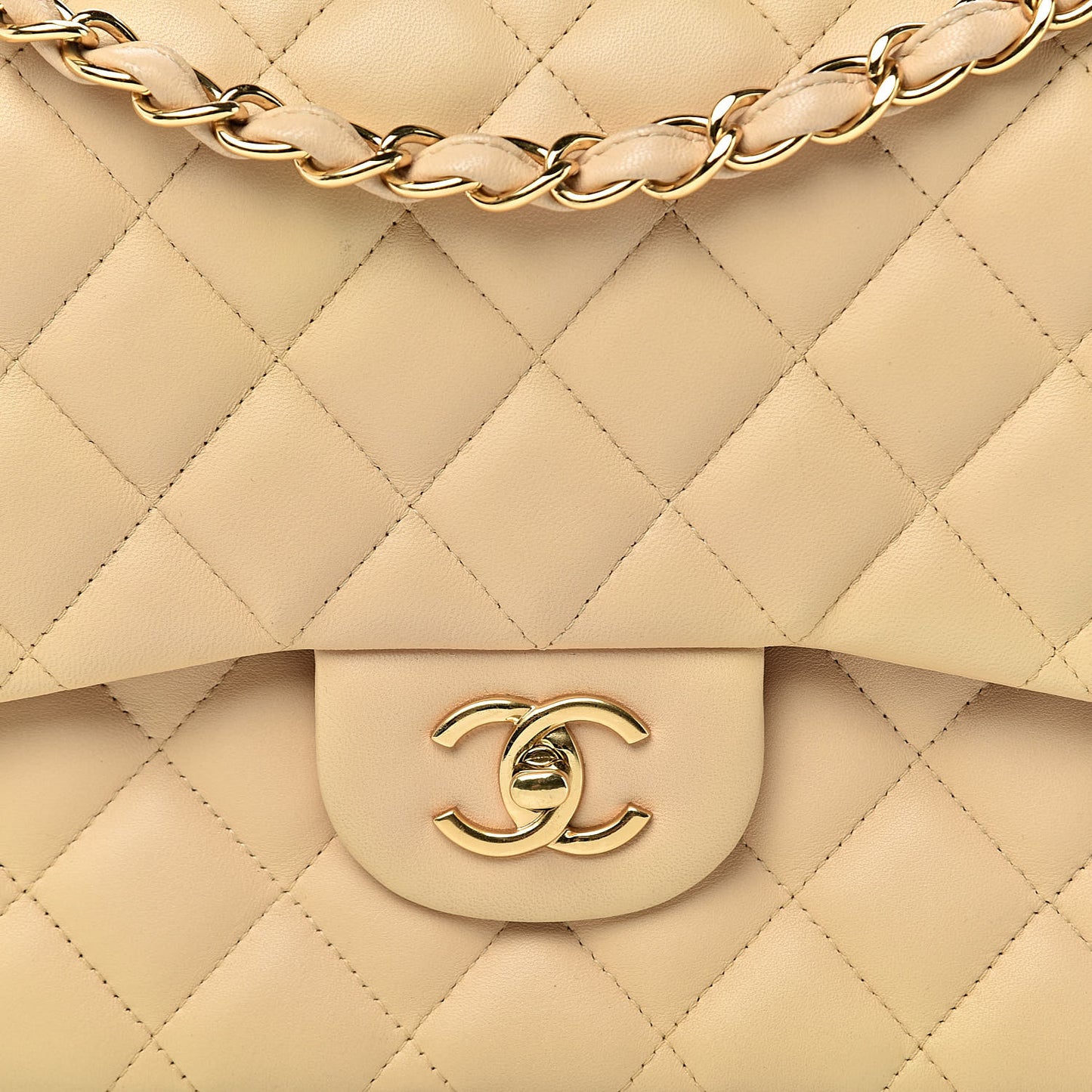 Lambskin Quilted Jumbo Double Flap Beige Clair
