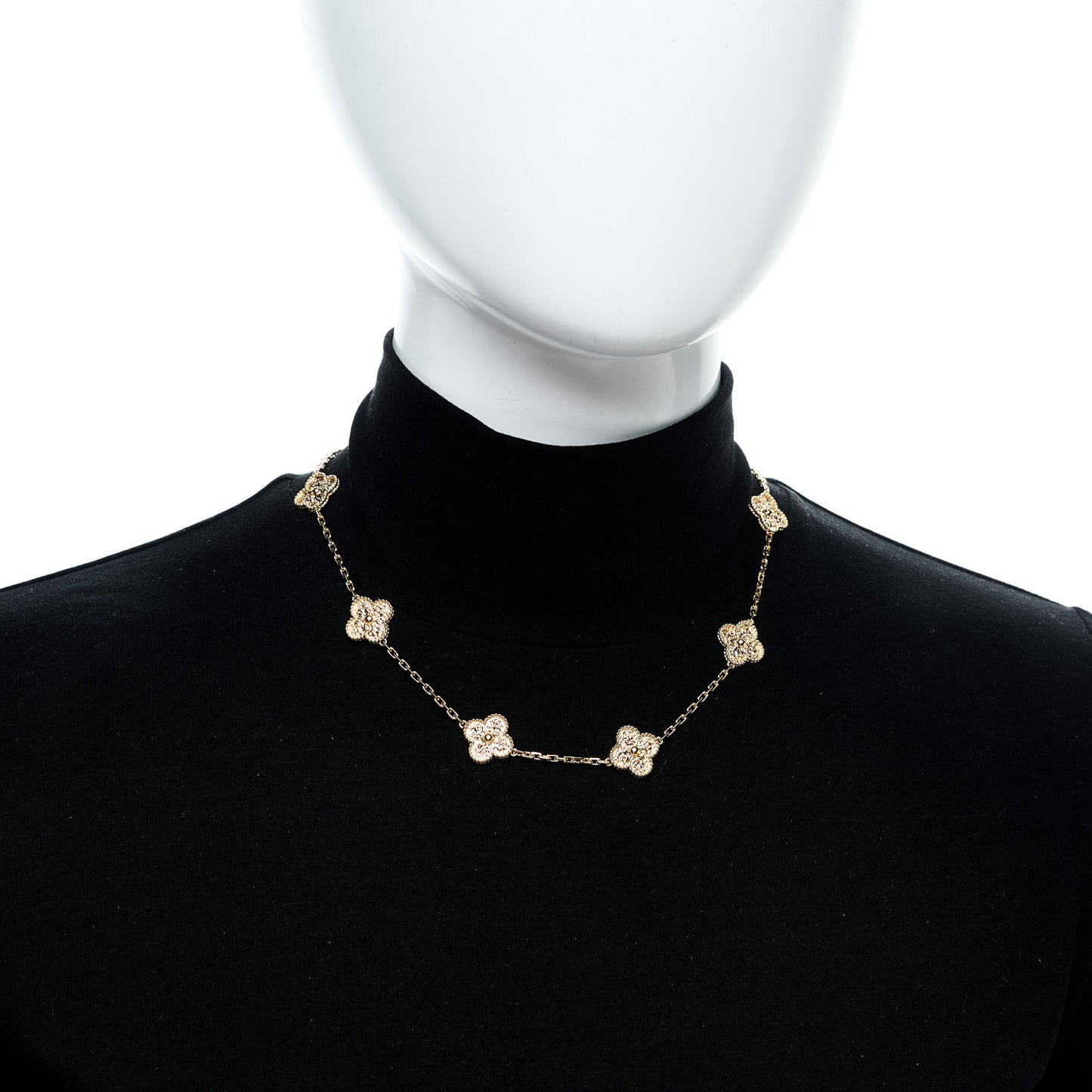 18K Yellow Gold 10 Motifs Guilloche Vintage Alhambra Necklace