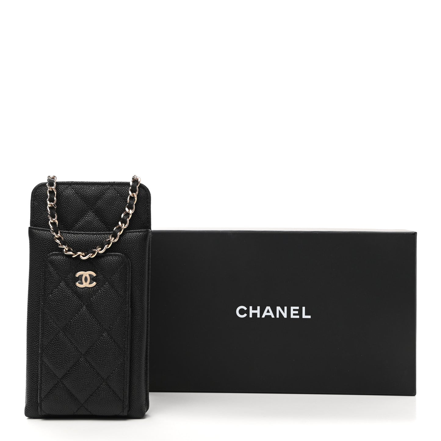 Caviar Quilted Zip Phone Case Black