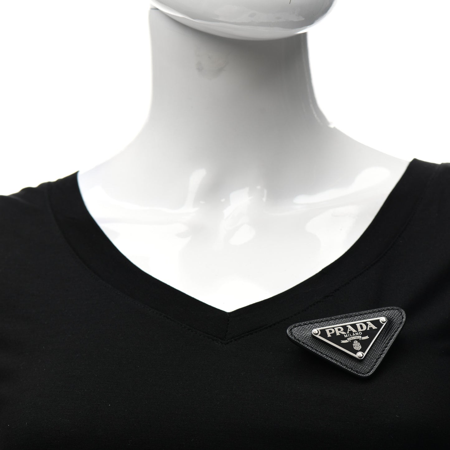 Saffiano Enamel Logo Triangle Pin Black