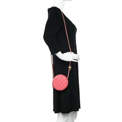 Chanel Lambskin Quilted Round Pearl Crush Clutch With Chain Pink 2 of 11