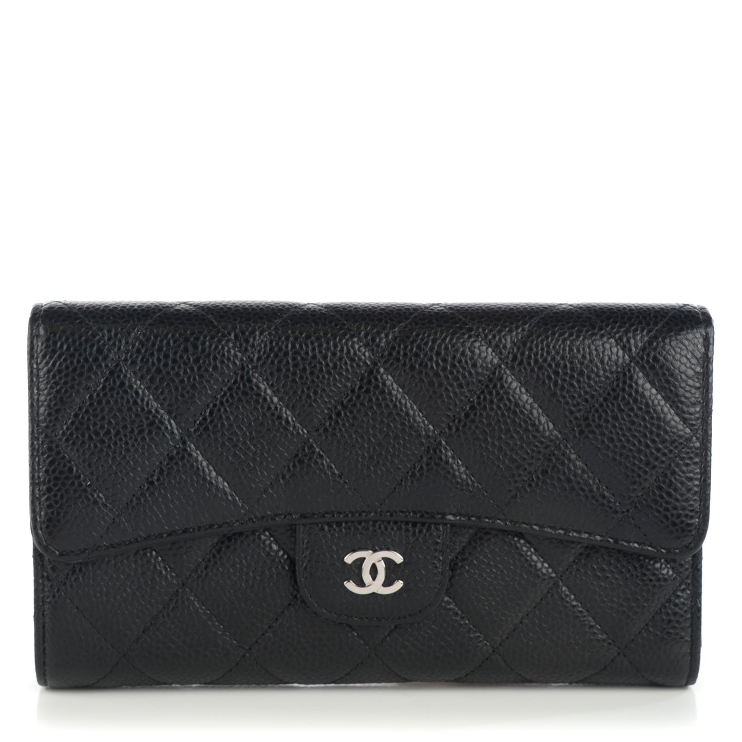 Caviar Quilted Large Flap Wallet Black