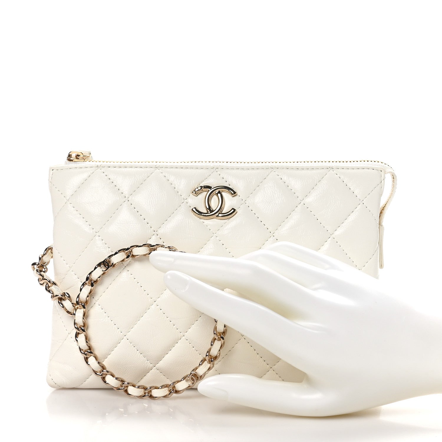 Chanel Shiny Crumpled Calfskin Quilted Clutch Bag White 2 of 11