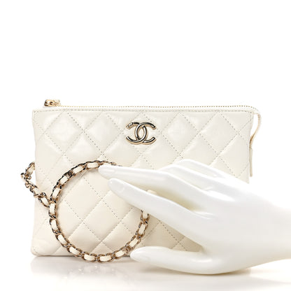 Chanel Shiny Crumpled Calfskin Quilted Clutch Bag White 2 of 11