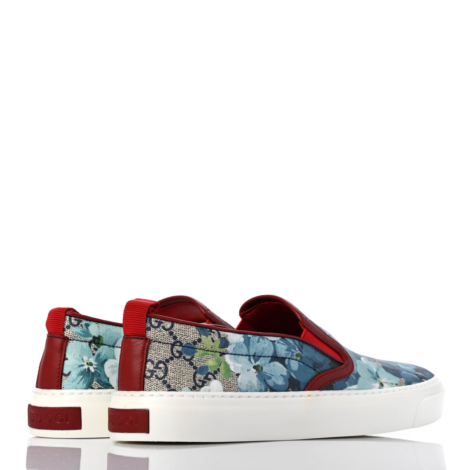 Gucci GG Supreme Monogram Blooms Womens Slip On Sneakers 38 Beige Blue Navy Red 4 of 8