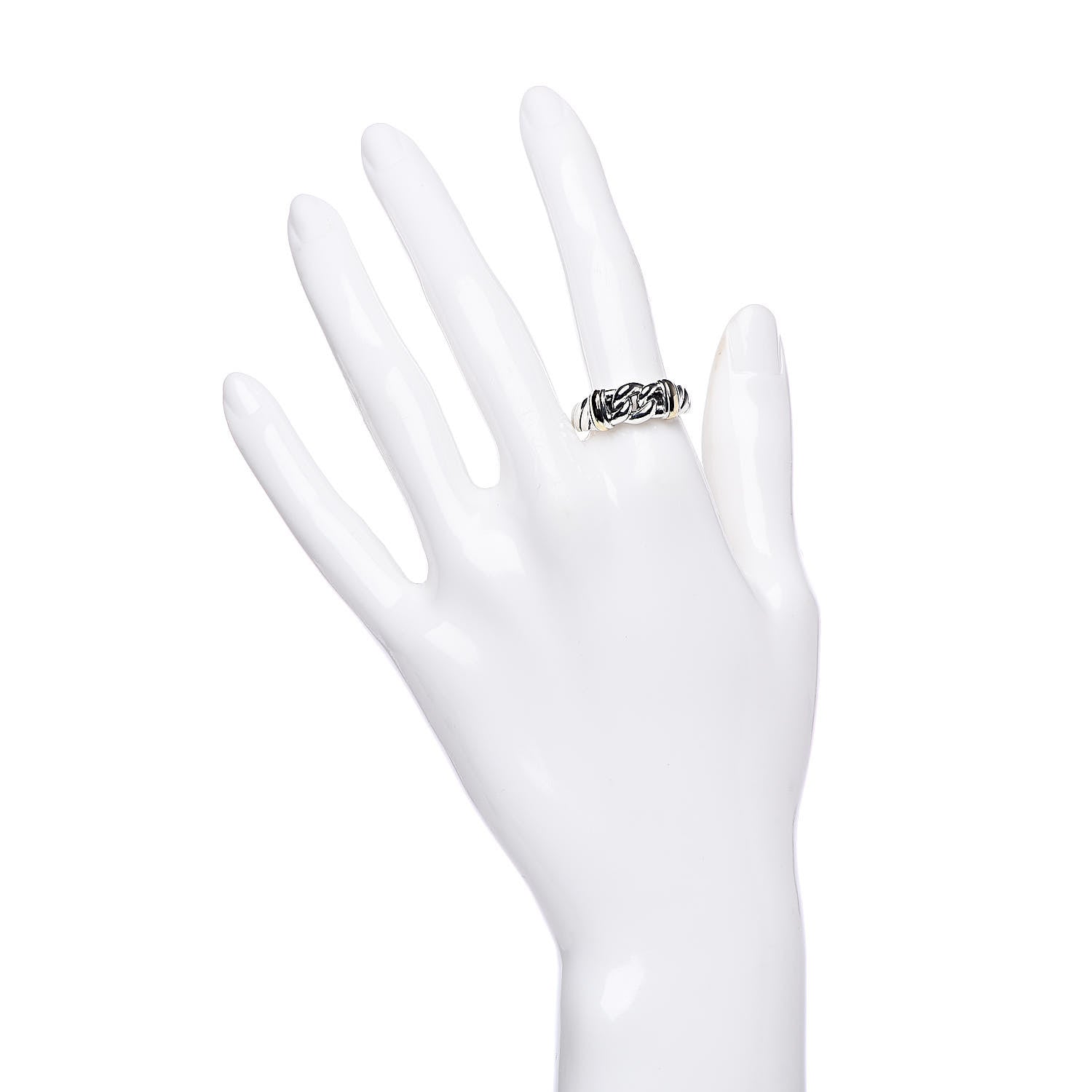 David Yurman Sterling Silver 18K Yellow Gold Metro Chain Ring 54 6.75 2 of 5