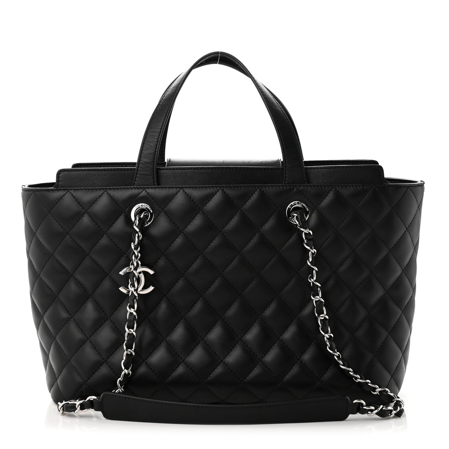 Calfskin Quilted Large Shopping Tote Black
