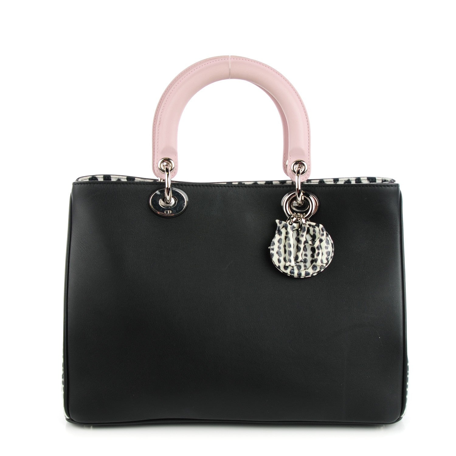 Christian Dior Calfskin Medium Spotted Diorissimo Bag Pink Black 1 of 8