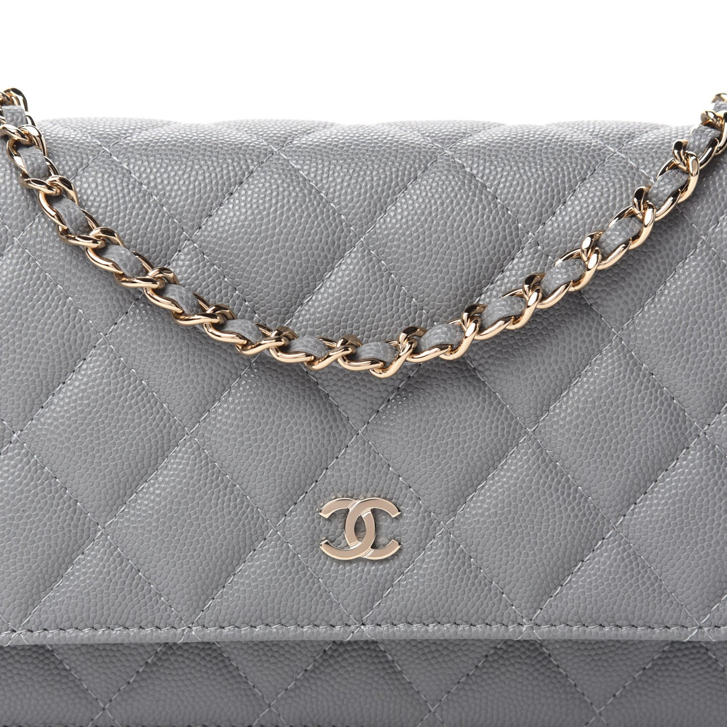 Caviar Quilted Wallet On Chain WOC Grey
