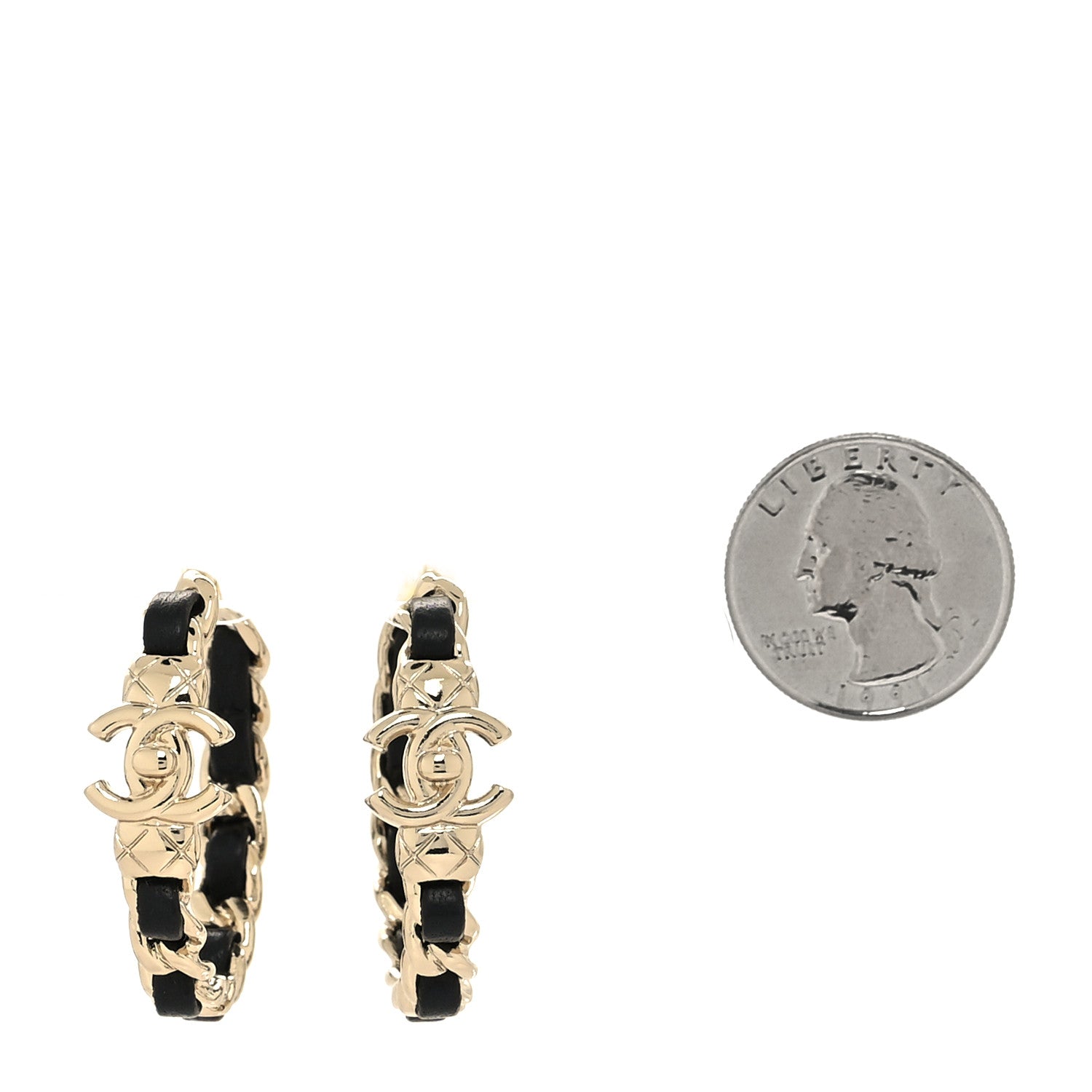 Chanel Metal Lambskin Quilted CC Turnlock Chain Hoop Earrings Gold Black 2 of 4