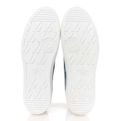 Louis Vuitton Calfskin Denim Monogram Mens Tattoo Sneaker Boots 11 White Blue 6 of 12