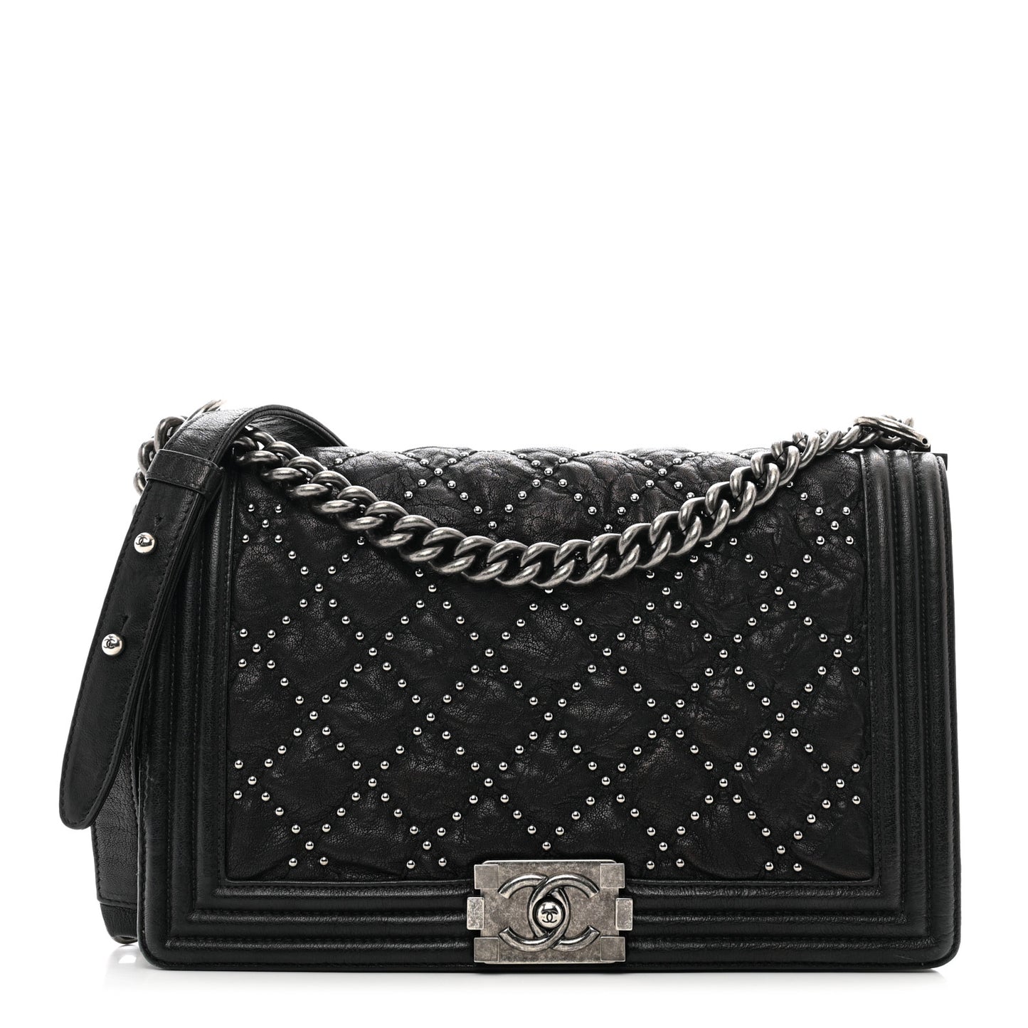 Crumpled Lambskin New Medium Studded Boy Flap Black