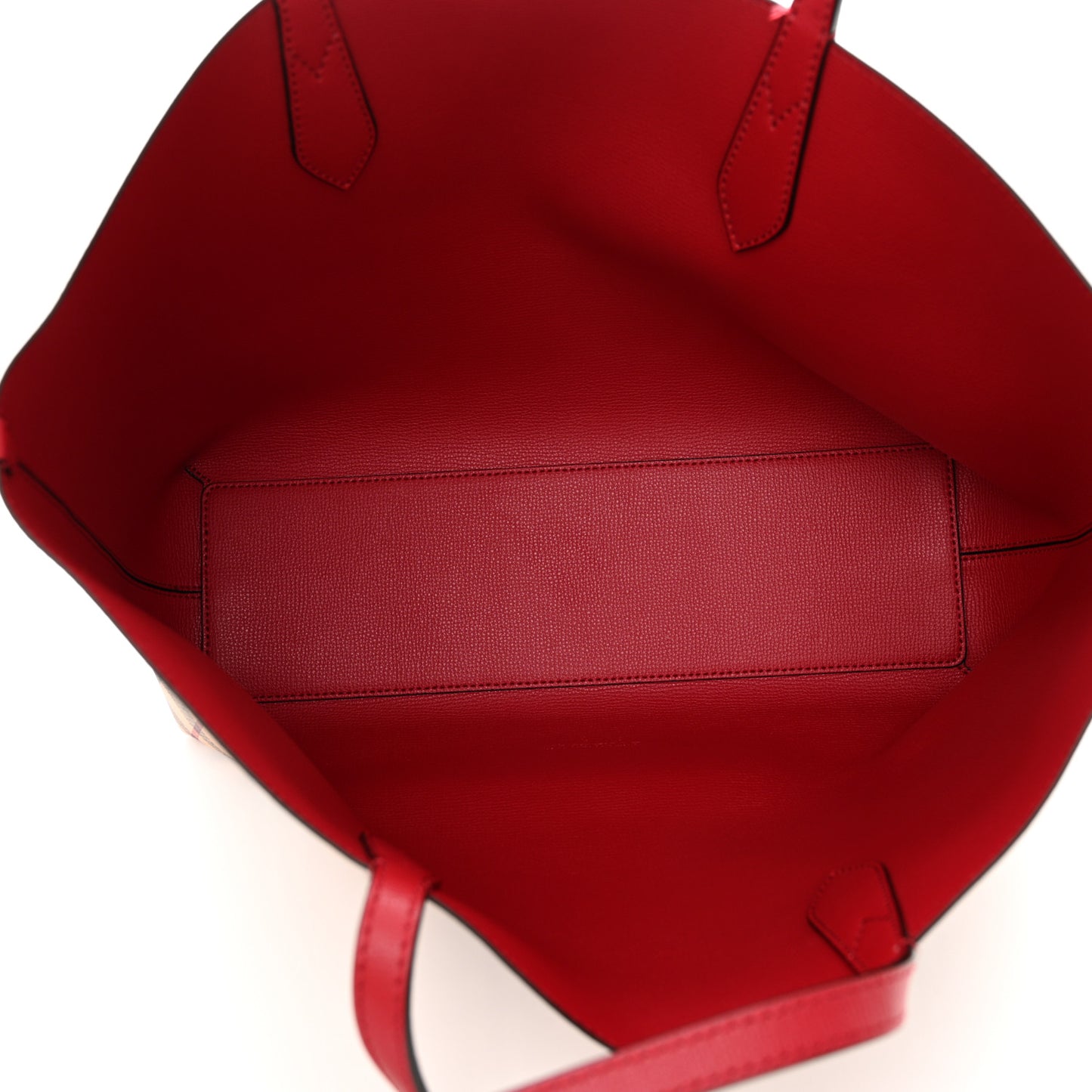 Grainy Calfskin Haymarket Check Medium Reversible Tote Red
