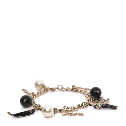 Chanel Pearl Bead CC Venice Charm Bracelet Black Gold 1 of 4