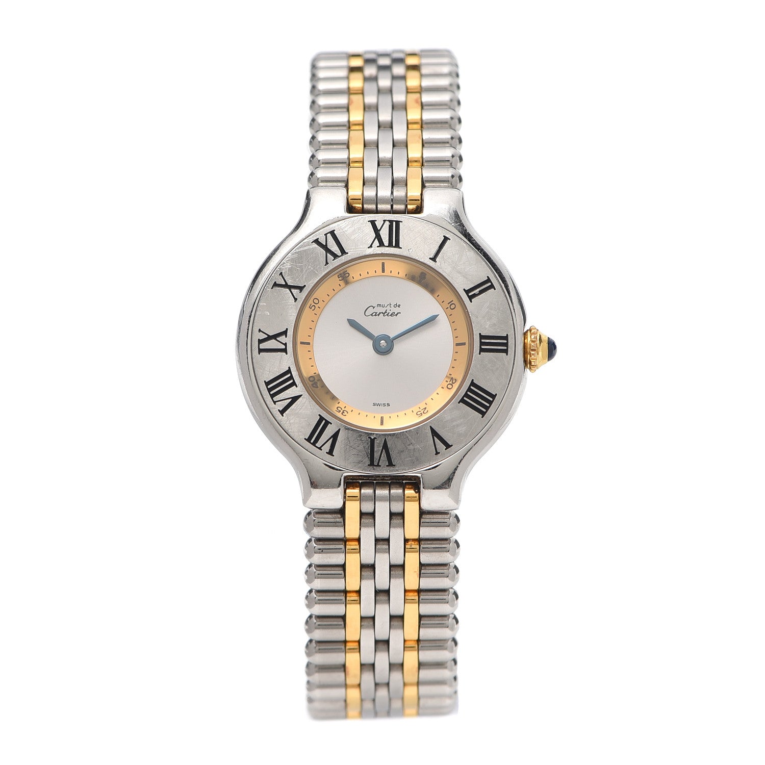 Cartier Stainless Steel 18K Yellow Gold 28mm Must De 21 Bullet Link Quartz Watch 1 of 6