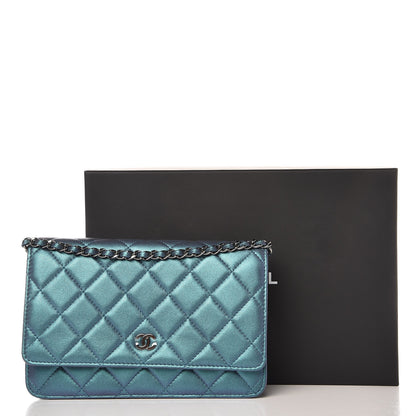 Chanel Iridescent Lambskin Quilted Wallet On Chain WOC Turquoise 9 of 9