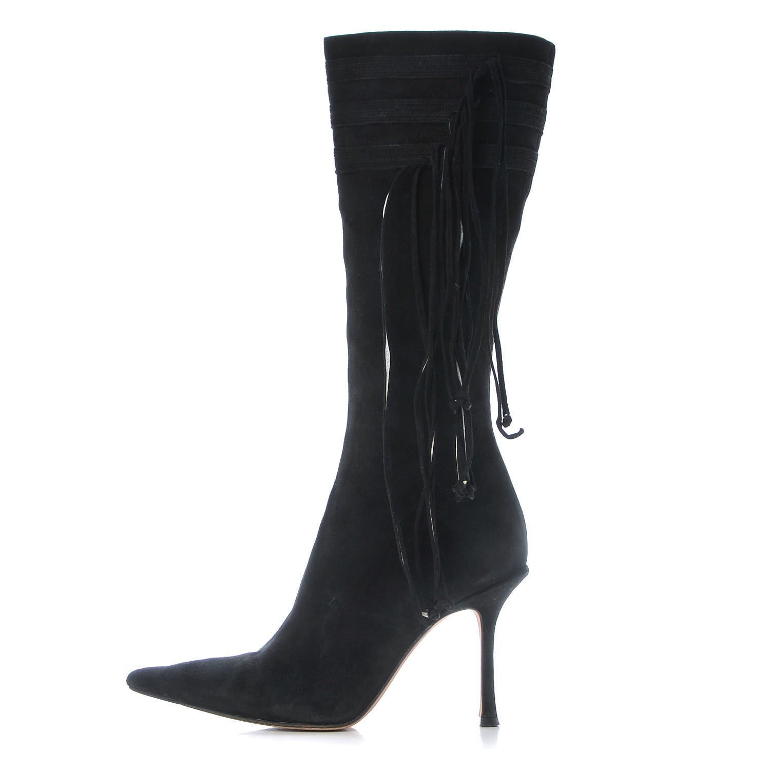 Jimmy Choo Suede Gloria Fringe Boots 38.5 Black 1 of 13