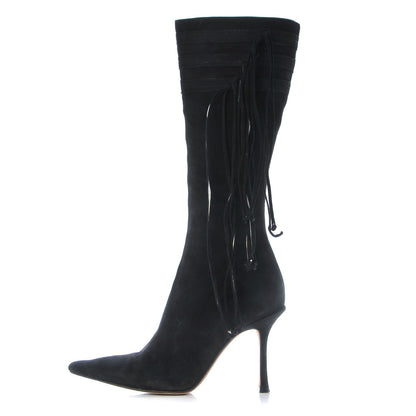 Jimmy Choo Suede Gloria Fringe Boots 38.5 Black 1 of 13