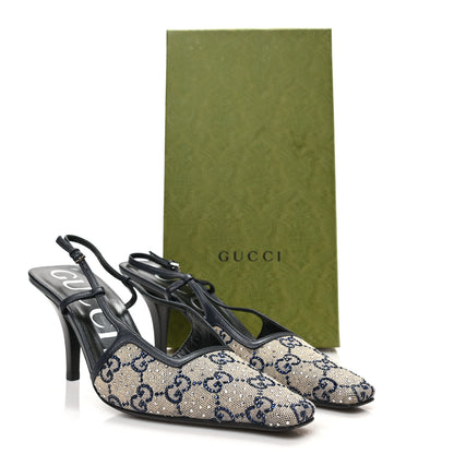 Gucci GG Monogram Malaga Kid Crystal Square G 75mm Slingback Pumps 39 Beige Blue 8 of 8