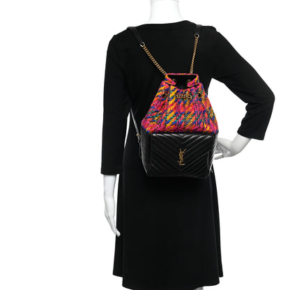 Saint Laurent Tweed Lambskin Matelasse Monogram Joe Backpack Black Rosso Multicolor 2 of 10