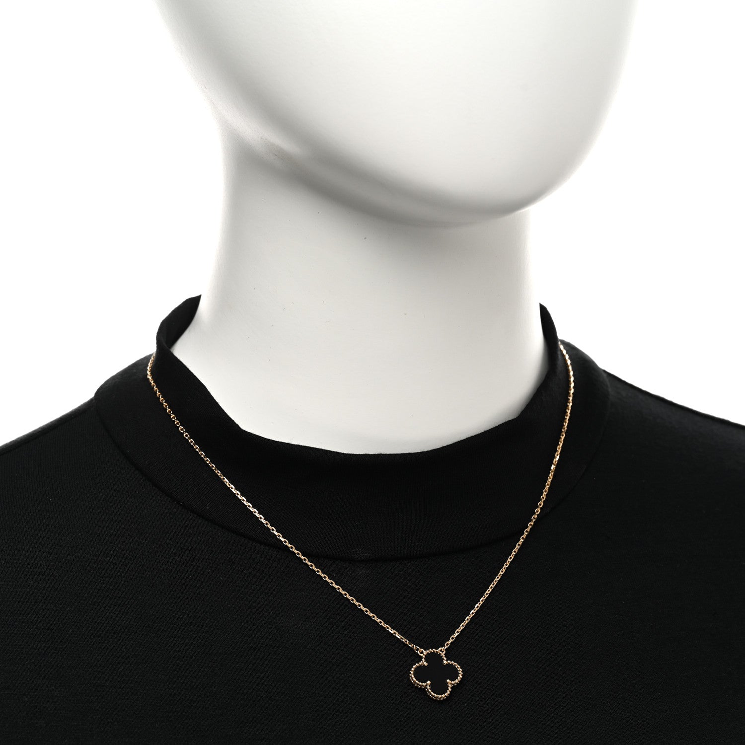 Van Cleef & Arpels 18K Yellow Gold Black Onyx Vintage Alhambra Pendant Necklace 2 of 5