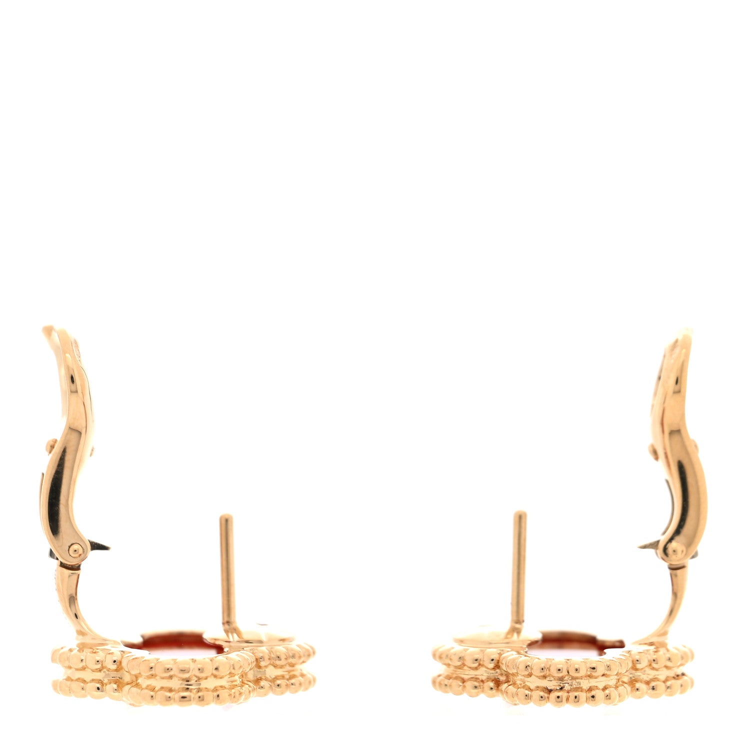 Van Cleef & Arpels 18K Yellow Gold Carnelian Vintage Alhambra Earrings 3 of 4