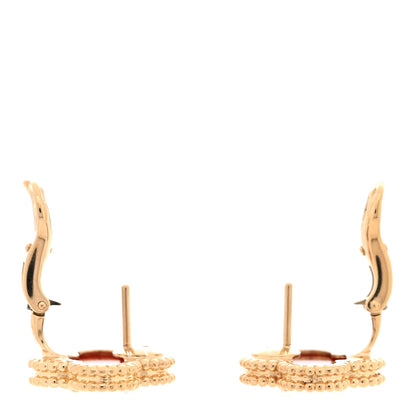Van Cleef & Arpels 18K Yellow Gold Carnelian Vintage Alhambra Earrings 3 of 4
