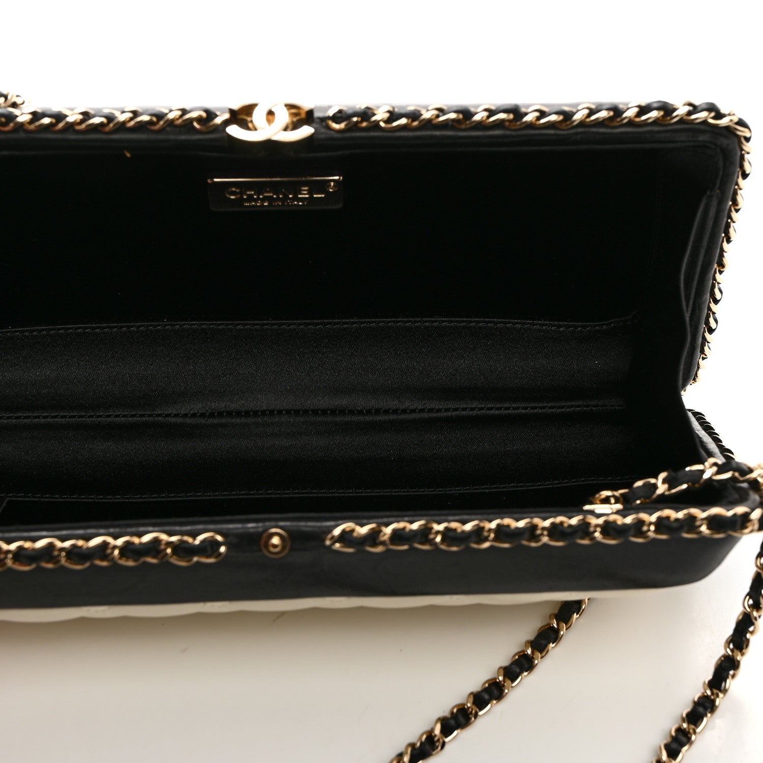 Chanel Lambskin Quilted Chain Around Clutch White Black 5 of 7